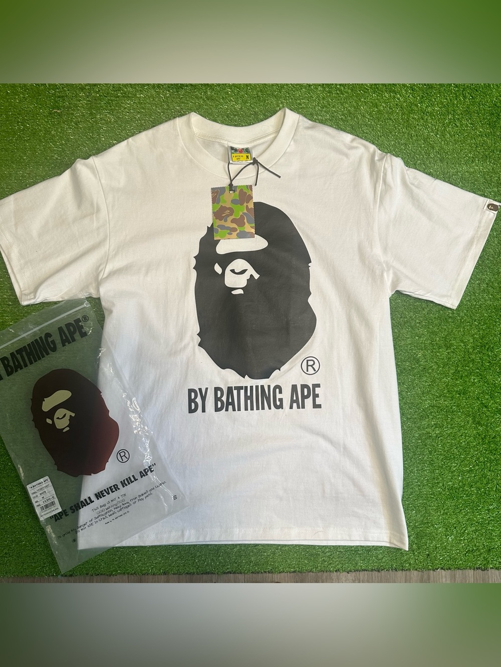 Bape White Tee with Large Black Ape Logo